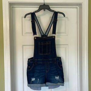 WAX JEAN - short overalls - blue dark wash distressed- size L